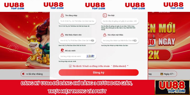 Đăng ký UU88 dễ dàng chỉ bằng 3 bước đơn giản, thực hiện trong vài phút